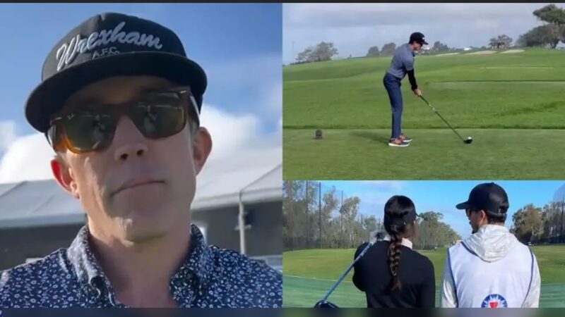 ‘A rotting cancer of hell’ – Wrexham co-owner Rob McElhenney reacts to nightmare round of golf at Farmers Insurance Open alongside USWNT star Alex Morgan