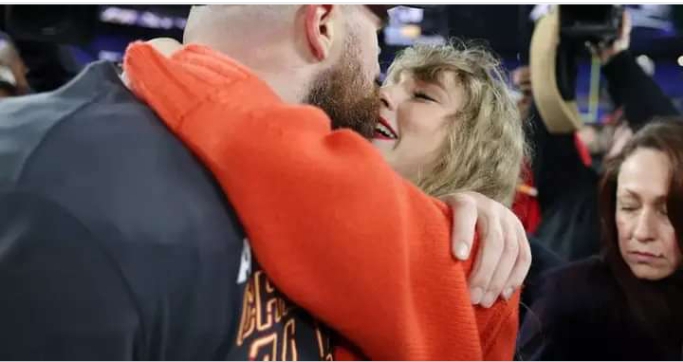 Taylor Swift and Travis Kelce kiss on field after Kansas City Chiefs reach Super Bowl