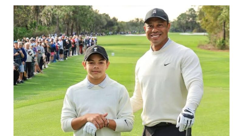 Tiger woods son Charlie Axel Woods celebrates his father as the young teenage boy expresses feelings as he promise his Dad to…