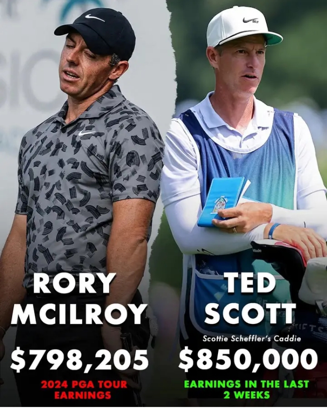 Scottie’s caddie has made more money in the last 2 weeks than McIlroy has in 2024! 🤯🤑