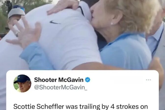 Scottie Scheffler was trailing by 4 strokes on Sunday. Grandma shows up and he wins the tournament.