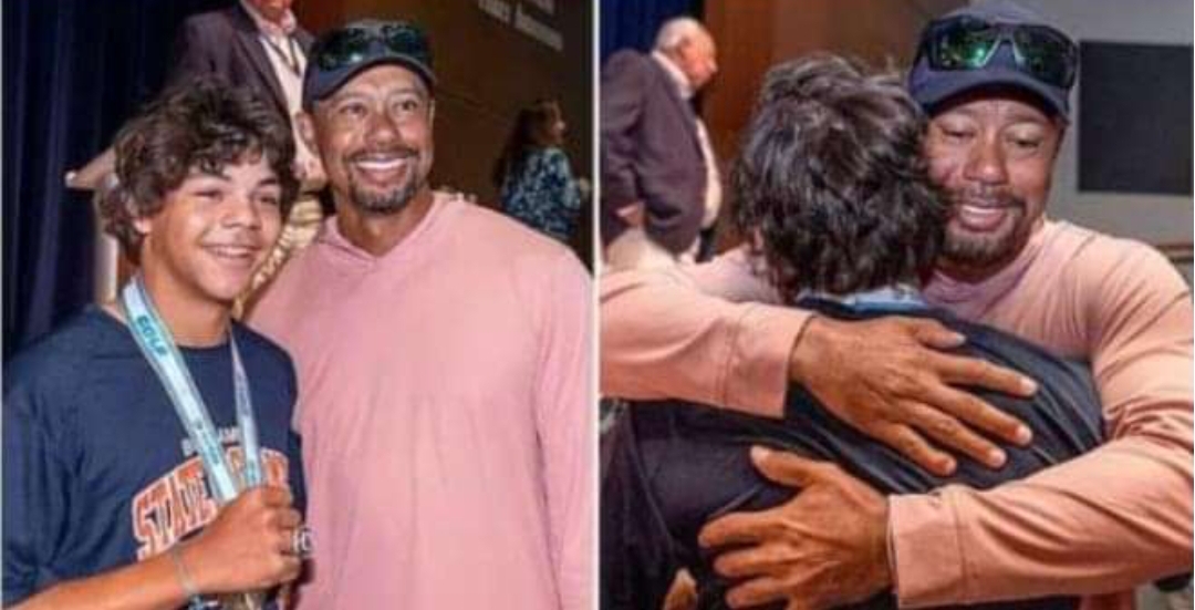 Tiger Woods celebrates with his son Charlie as 15-year-old receives high school state championship ring