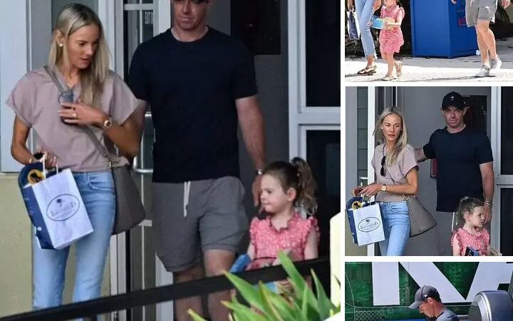 Rory McIlroy puts on his wedding ring as he and his wife Erica Stoll play happy families with their daughter in….details below 👇 👇