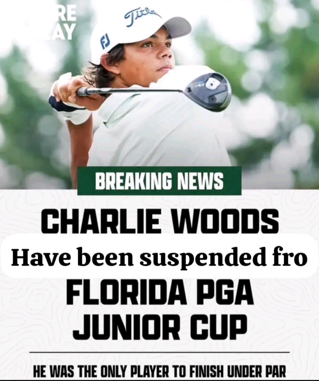 Charlie Woods was suspended by the USGA for the following reasons: 👇 Inappropriate behavior and a disastrous pace of play after a violent fight with an amateur player…more details below👇