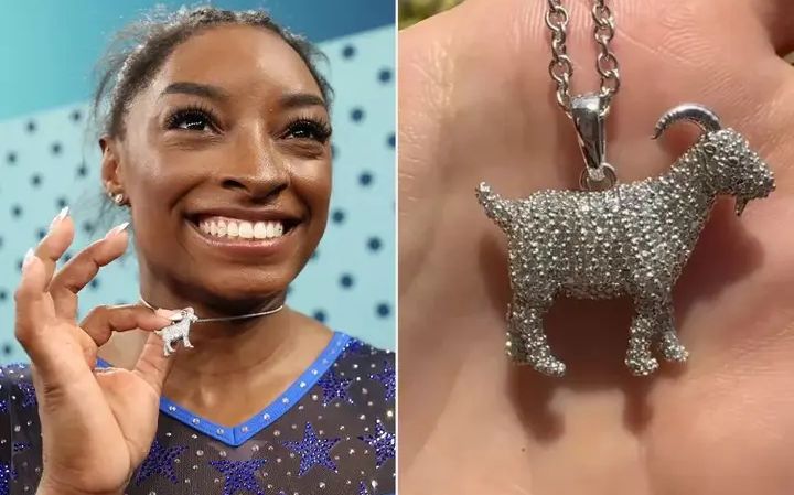 Simone Biles’ Sparkling Goat Necklace Is Made with 546 Diamonds — See the Stunning Piece Up Close! Full details below