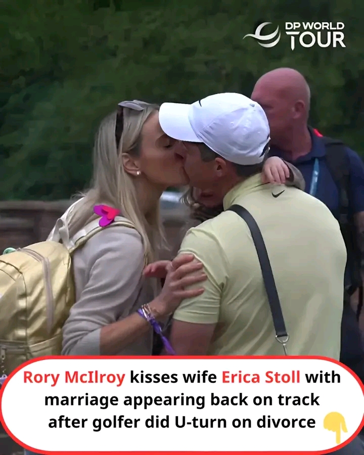 Rory McIlroy kisses wife Erica Stoll with marriage appearing back on track after golfer did U-turn on divorce