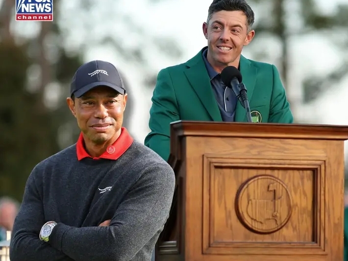 WELCOME TO THE CLUB’: Tiger Woods congratulates Rory McIlroy on his Grand Slam after winning The Masters tournament in a sudden-death playoff.