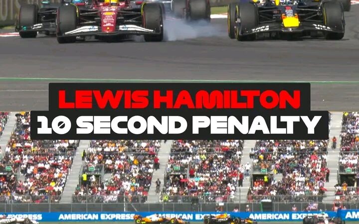 PENALTY: Lewis Hamilton is hit with a 10-second penalty for leaving the track and gaining an advantage while duelling with  