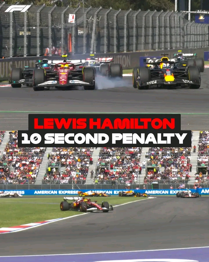 PENALTY: Lewis Hamilton is hit with a 10-second penalty for leaving the track and gaining an advantage while duelling with  
